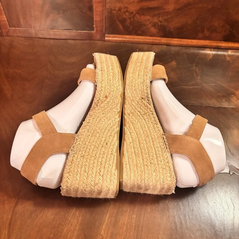 Boden Beige Leather Espadrille Platform‎ Wedge Sandals Women's EU 38 US 7.5 8